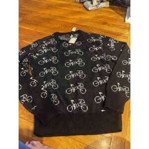 Vintage Korvettes Acrylic Bike Bicycle Sweater AOP Womens M Black white NWT WOW